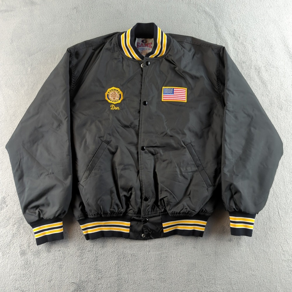 Vintage 90s American Legion Post 836 Jacket Mens L Black Yellow Bomber Game USA